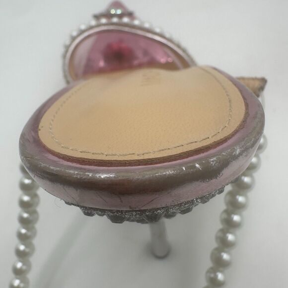 Mach & Mach Pink Crystals Embellishments Faux Pearls Ankle Straps Pumps Sz 37.5 - Picture 12 of 12